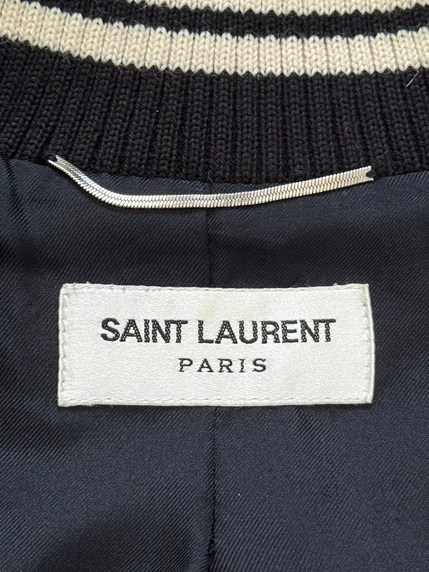 SS14 Saint Laurent by Hedi Slimane Satin Teddy Varsity Bomber Jacket