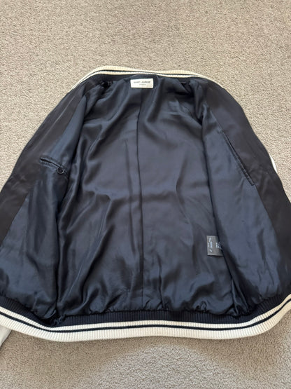 SS14 Saint Laurent by Hedi Slimane Satin Teddy Varsity Bomber Jacket