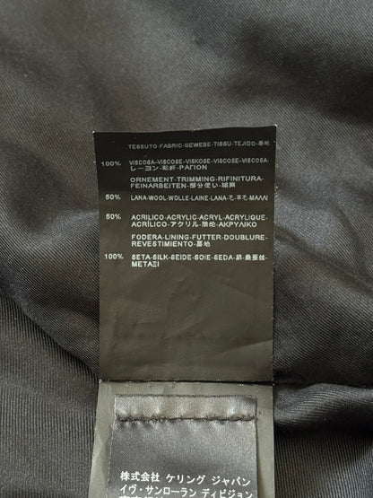 SS14 Saint Laurent by Hedi Slimane Satin Teddy Varsity Bomber Jacket