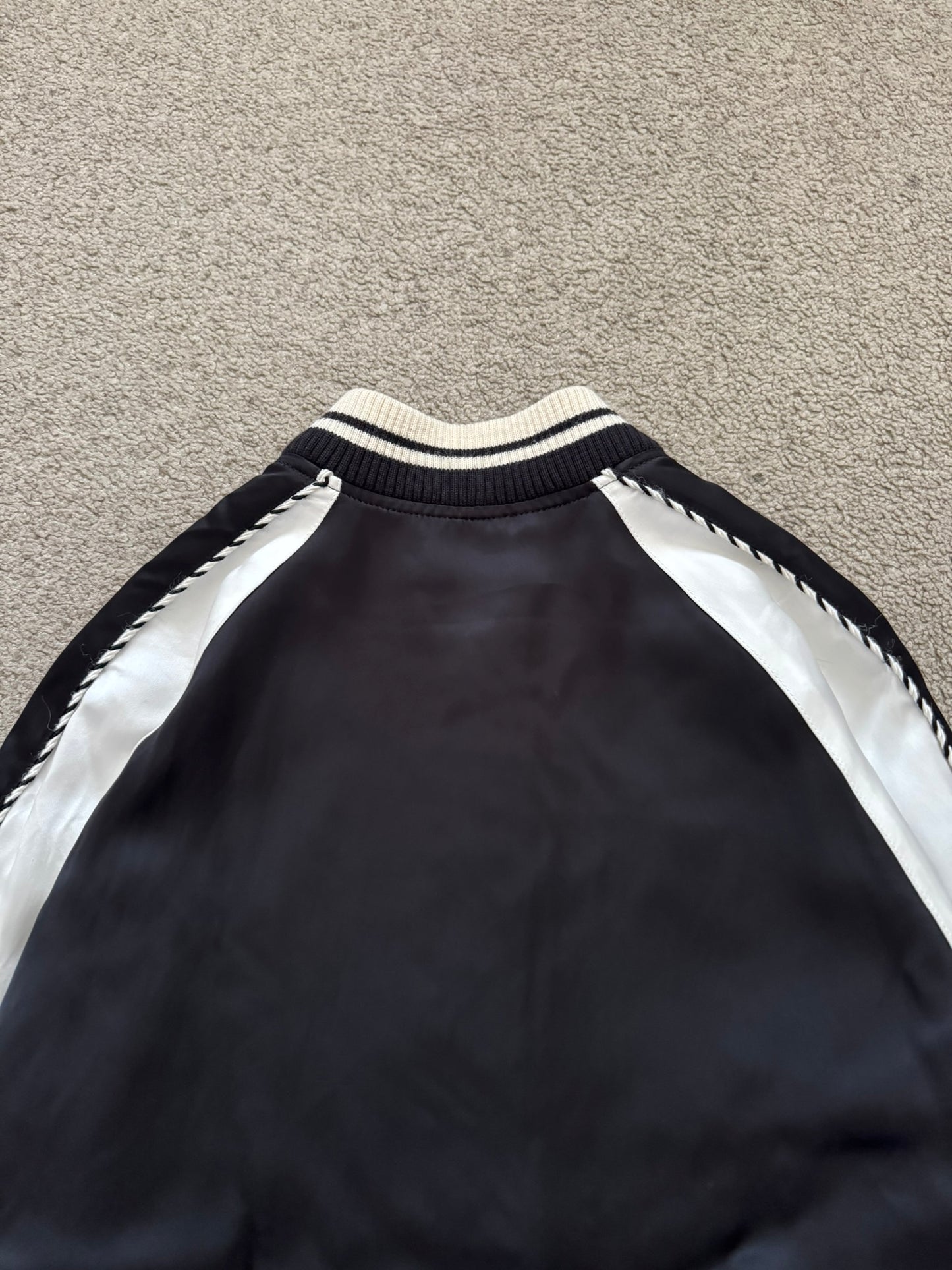 SS14 Saint Laurent by Hedi Slimane Satin Teddy Varsity Bomber Jacket