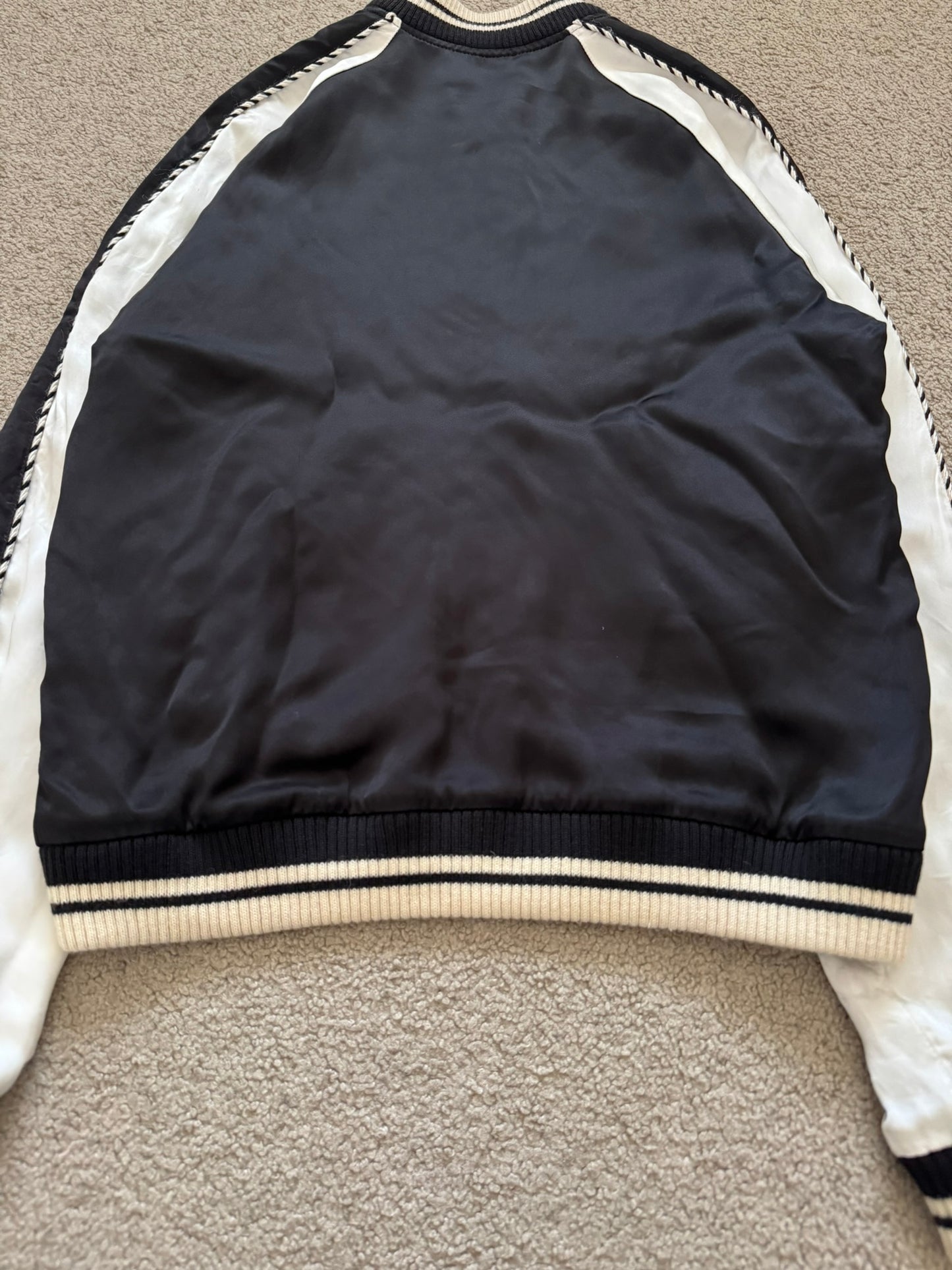 SS14 Saint Laurent by Hedi Slimane Satin Teddy Varsity Bomber Jacket