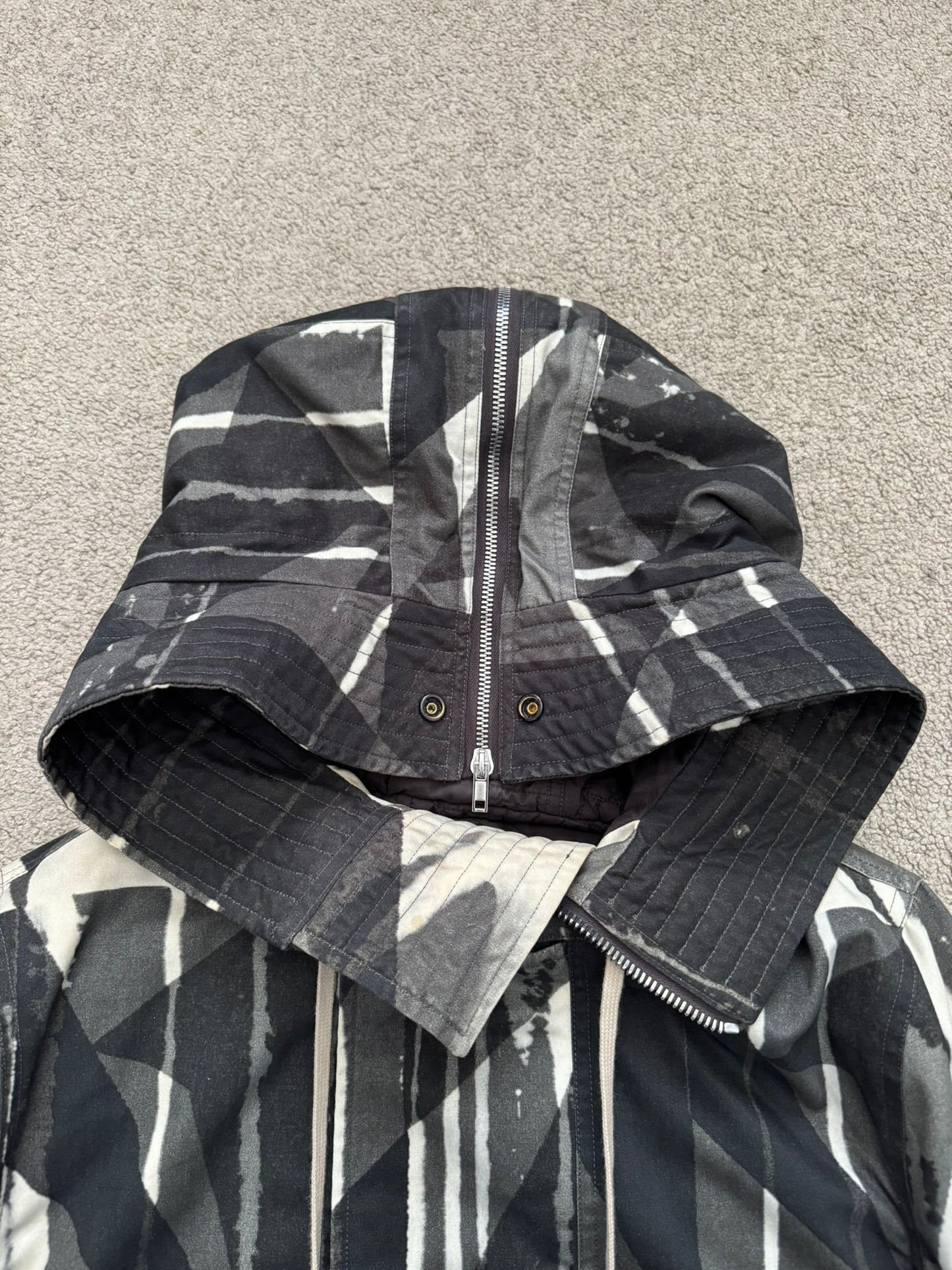 FW16 Rick Owens DRKSHDW Camo Exploder Hooded Bomber Jacket