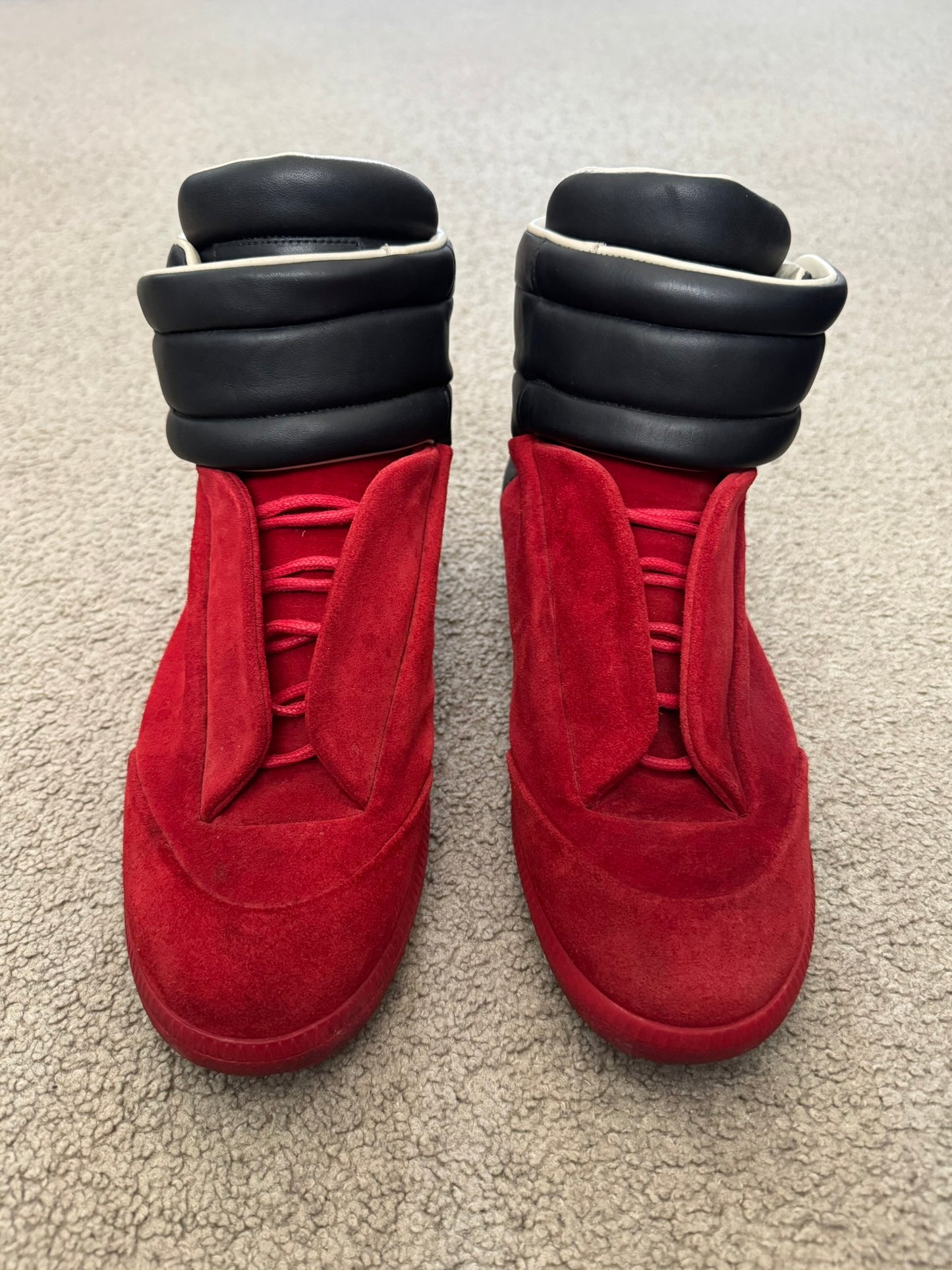Maison Margiela Red Suede Black Leather Future High Top Sneakers