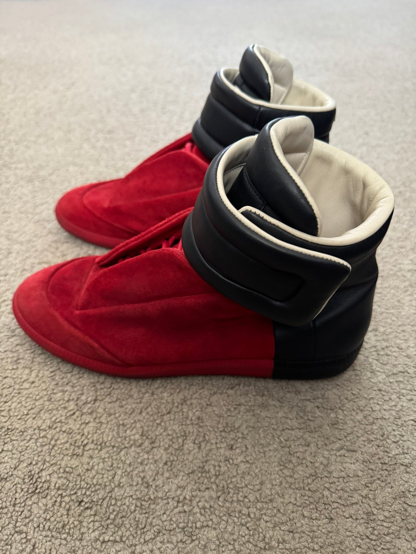 Maison Margiela Red Suede Black Leather Future High Top Sneakers
