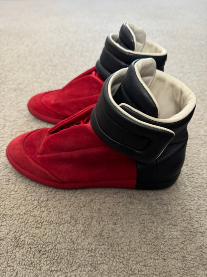 Maison Margiela Red Suede Black Leather Future High Top Sneakers