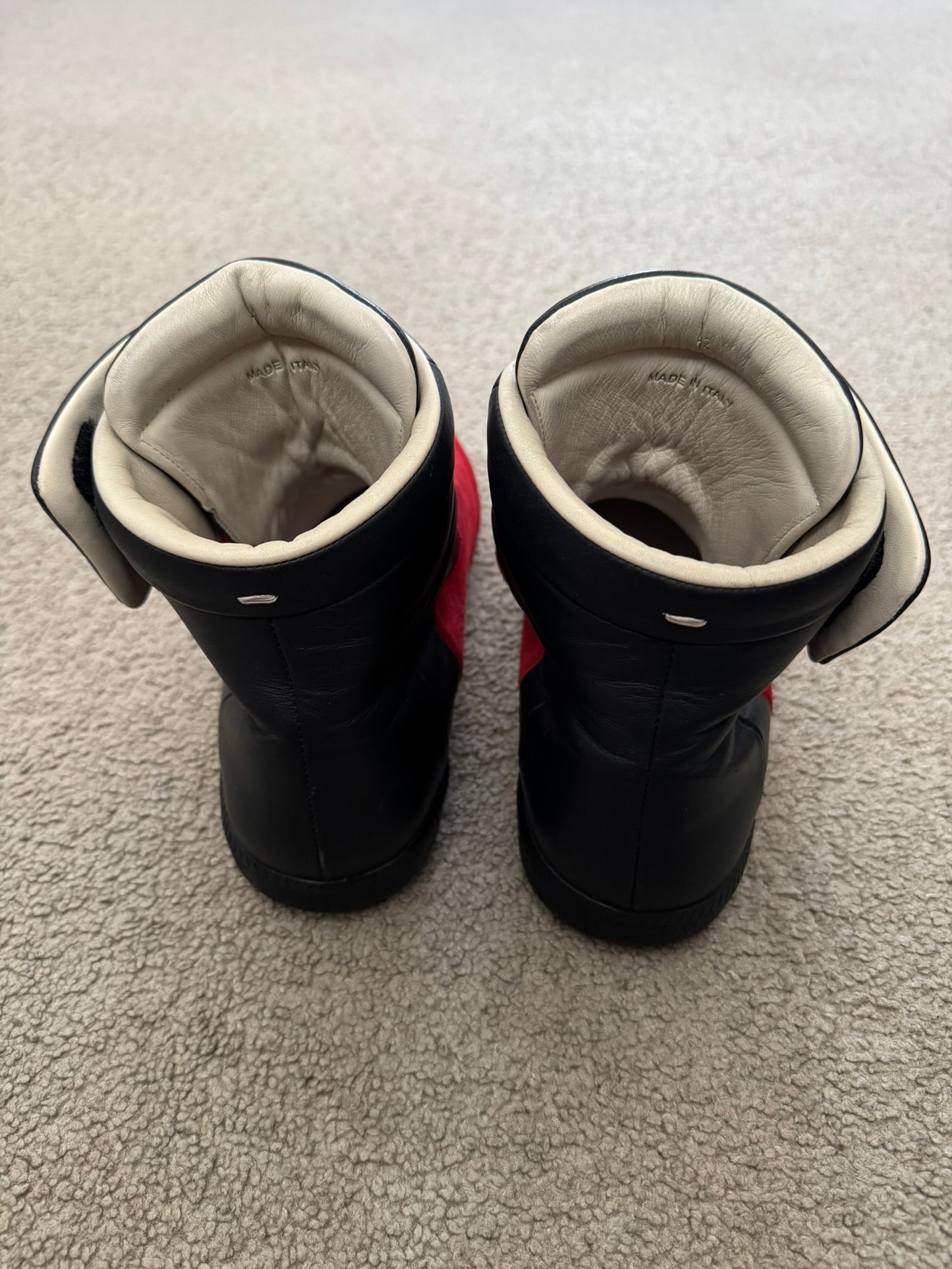 Maison Margiela Red Suede Black Leather Future High Top Sneakers