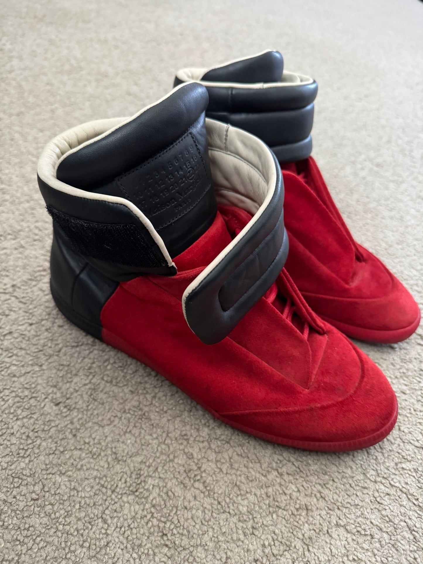 Maison Margiela Red Suede Black Leather Future High Top Sneakers