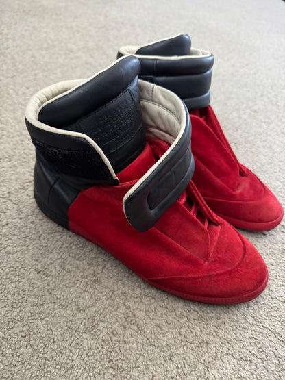 Maison Margiela Red Suede Black Leather Future High Top Sneakers