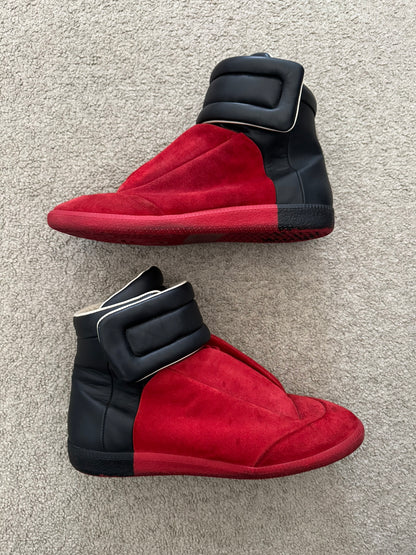 Maison Margiela Red Suede Black Leather Future High Top Sneakers