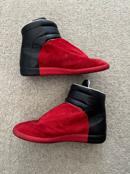 Maison Margiela Red Suede Black Leather Future High Top Sneakers