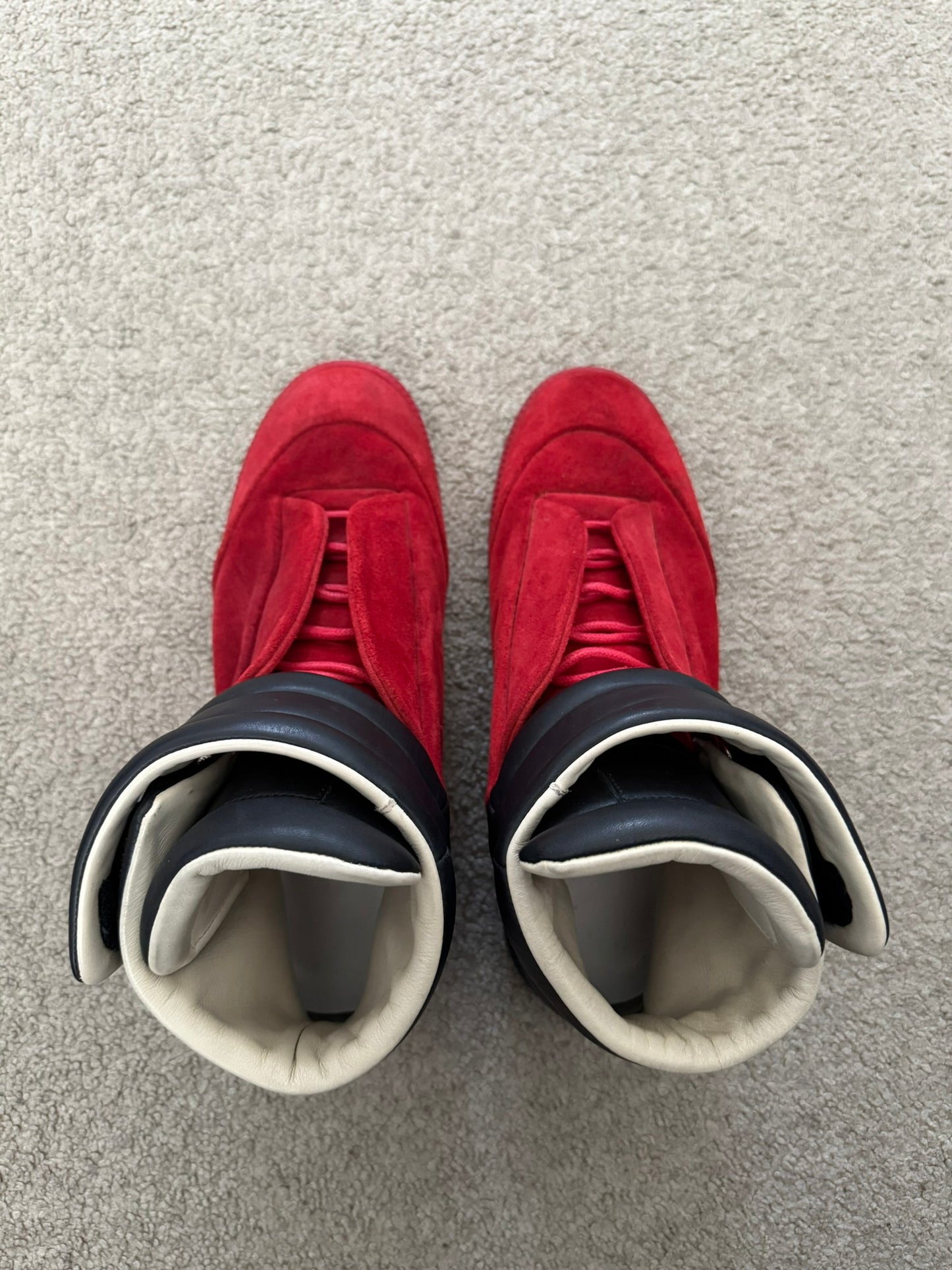 Maison Margiela Red Suede Black Leather Future High Top Sneakers