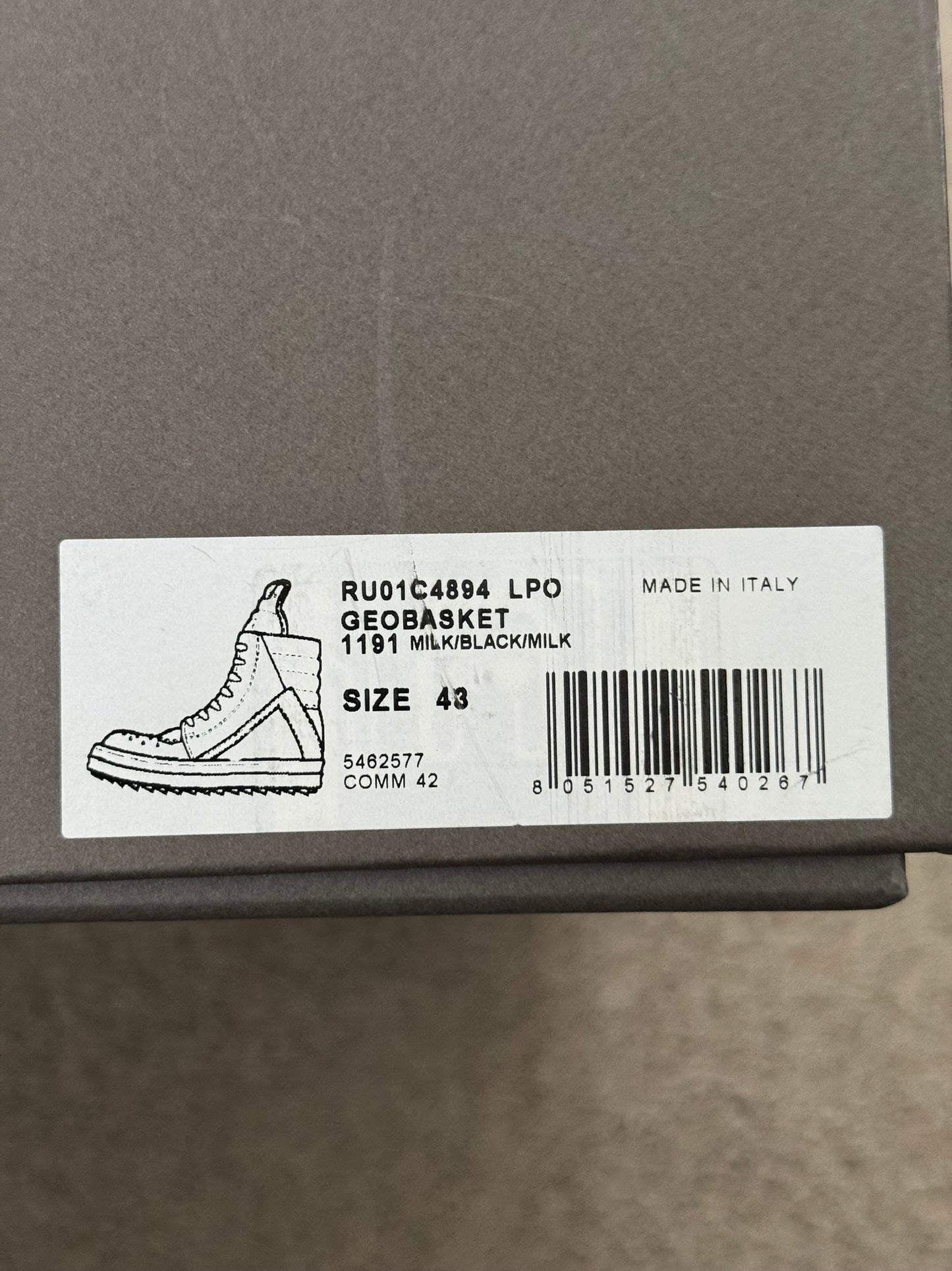 SS23 Rick Owens "EDFU" Milk & Black Geobasket High Top Sneakers