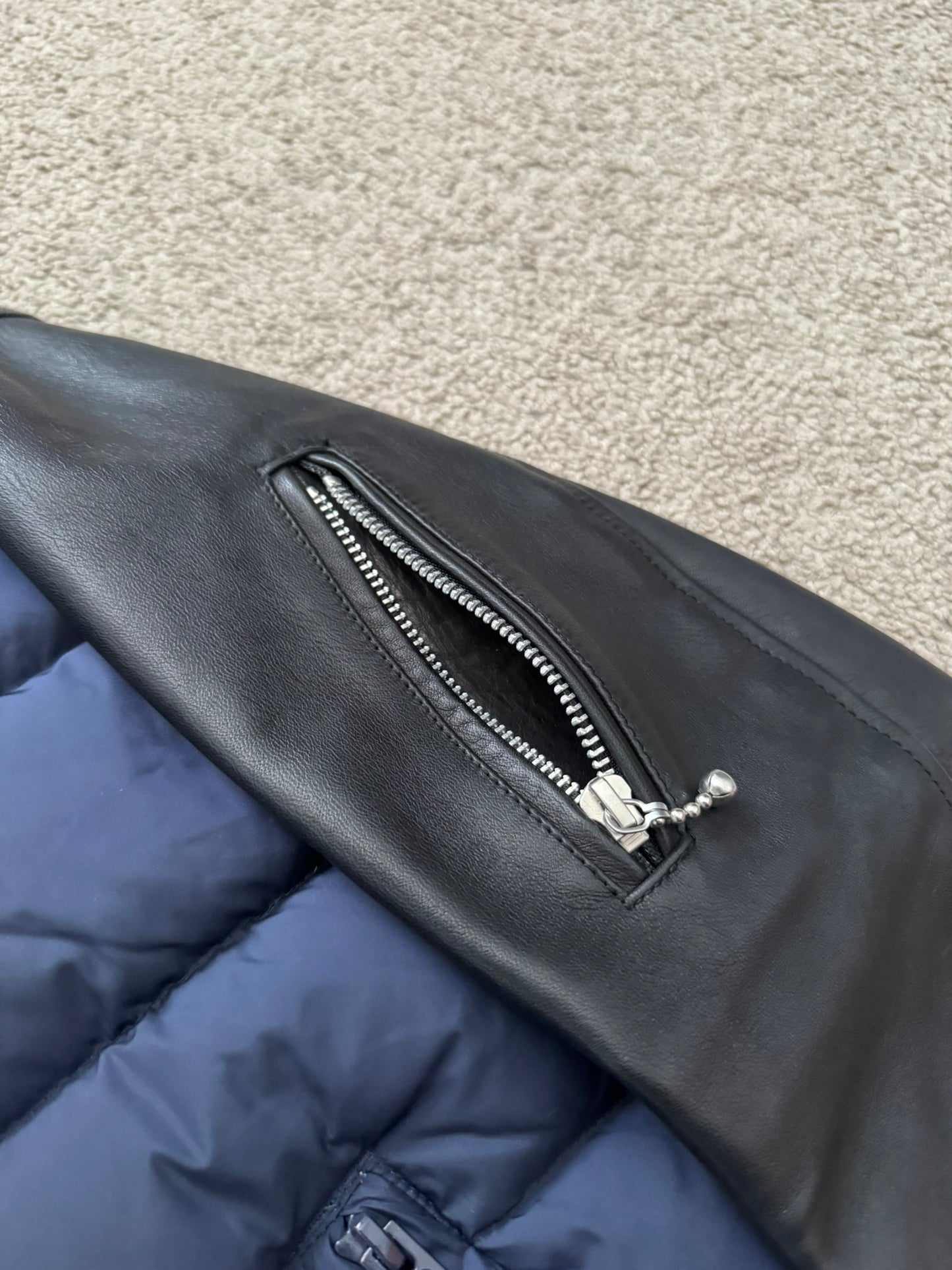 FW14 Undercover Hybrid Leather Sleeve Nylon Puffer Jacket