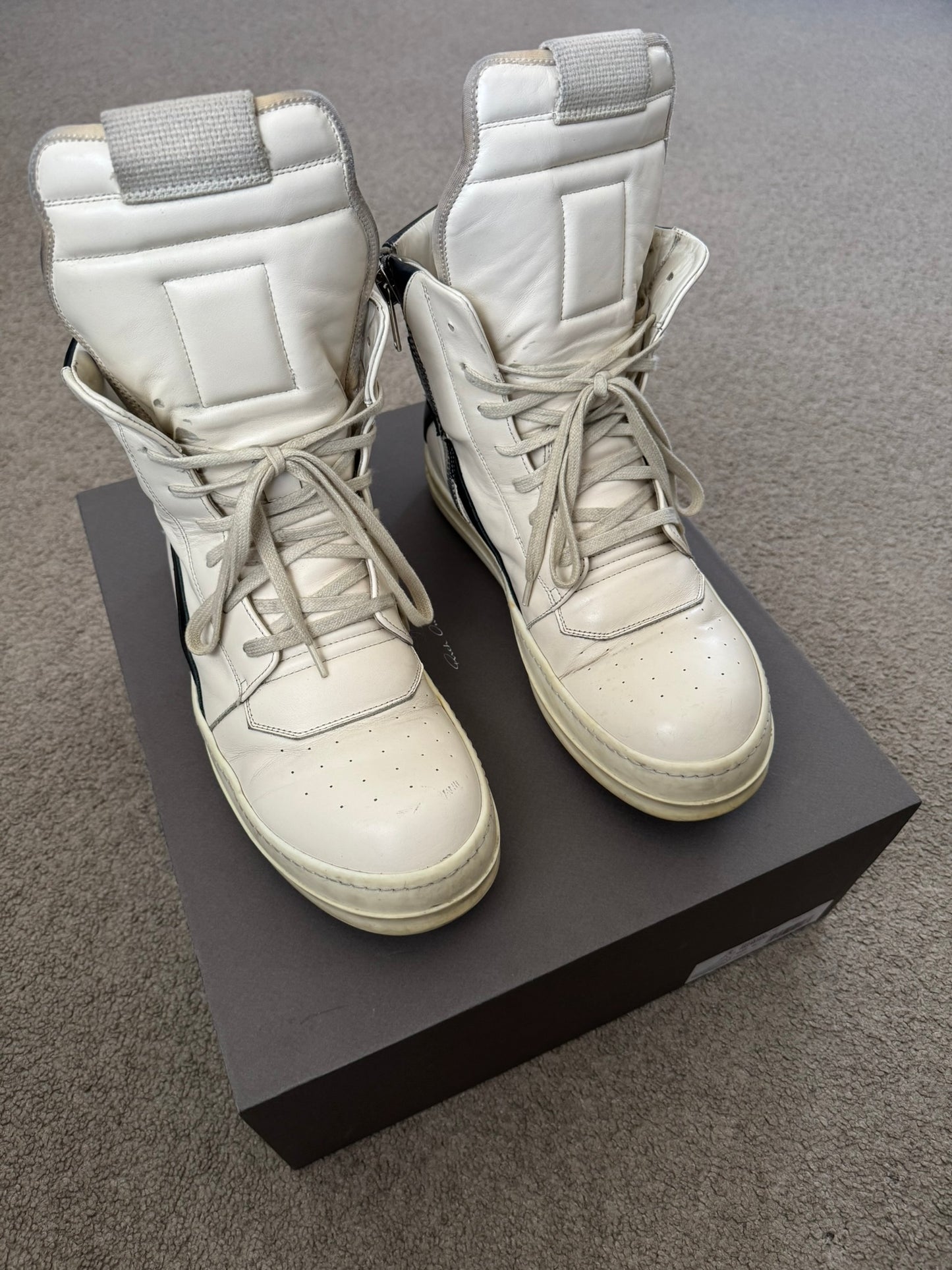 SS23 Rick Owens "EDFU" Milk & Black Geobasket High Top Sneakers