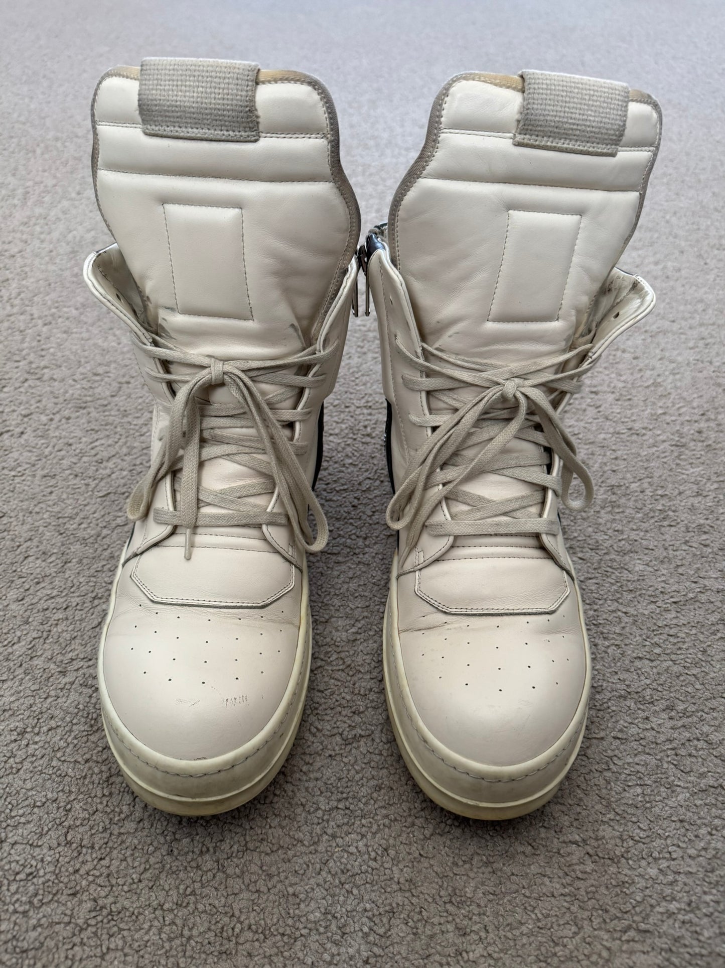 SS23 Rick Owens "EDFU" Milk & Black Geobasket High Top Sneakers