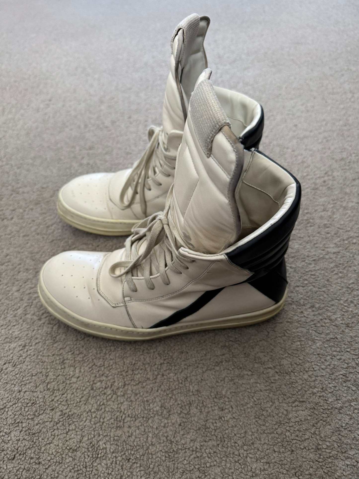 SS23 Rick Owens "EDFU" Milk & Black Geobasket High Top Sneakers