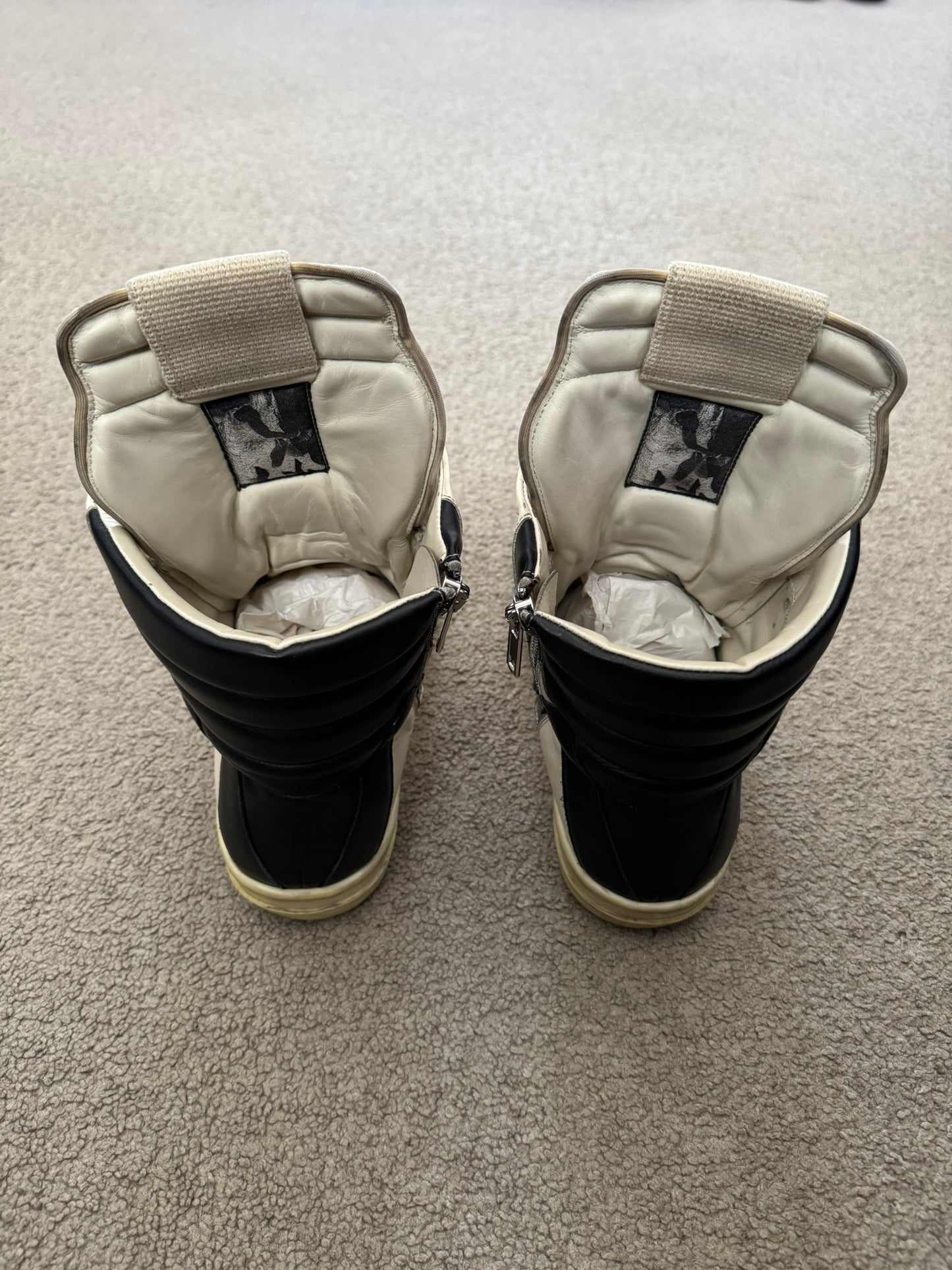 SS23 Rick Owens "EDFU" Milk & Black Geobasket High Top Sneakers