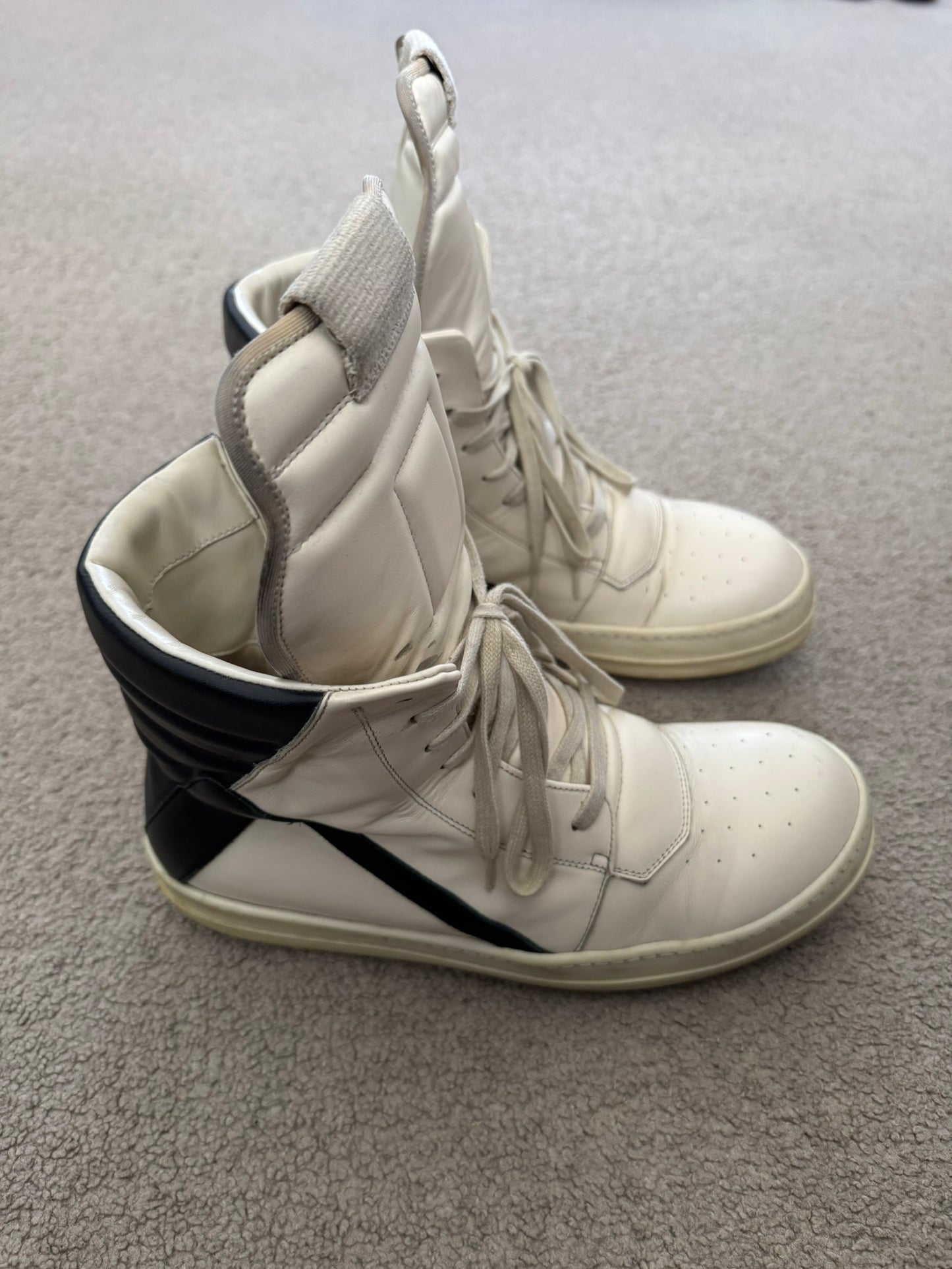 SS23 Rick Owens "EDFU" Milk & Black Geobasket High Top Sneakers