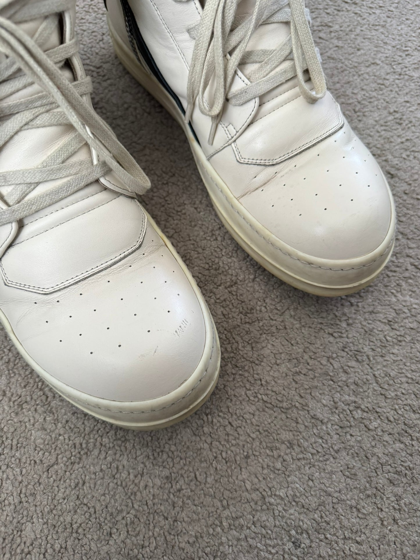 SS23 Rick Owens "EDFU" Milk & Black Geobasket High Top Sneakers