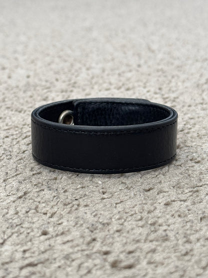 Chrome Hearts 3 Silver Cross Snap Button Black Leather Bracelet