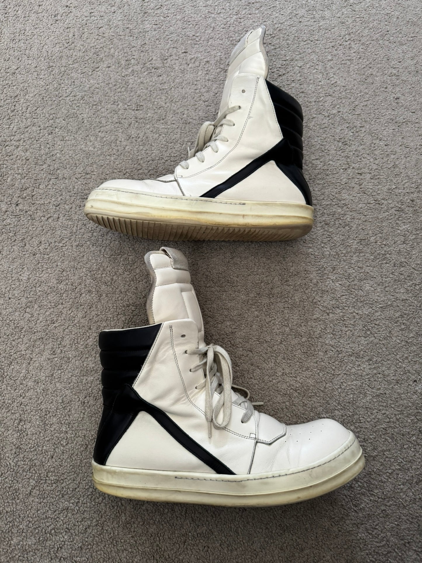 SS23 Rick Owens "EDFU" Milk & Black Geobasket High Top Sneakers