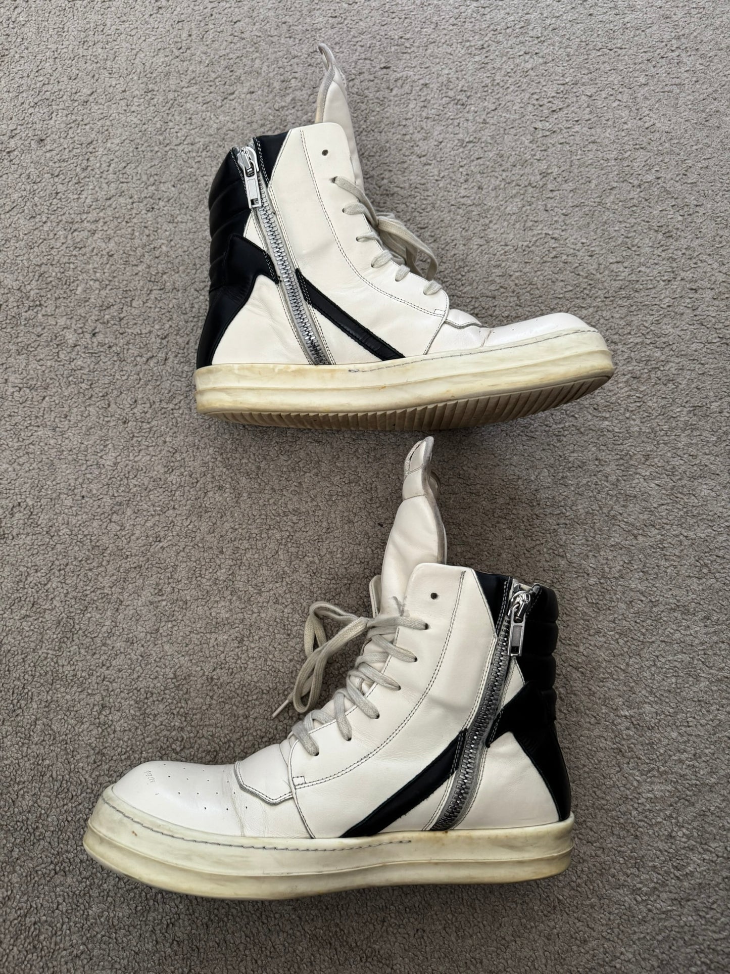 SS23 Rick Owens "EDFU" Milk & Black Geobasket High Top Sneakers