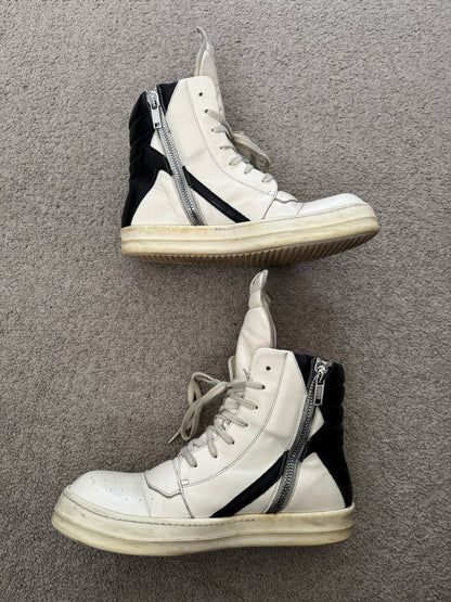 SS23 Rick Owens "EDFU" Milk & Black Geobasket High Top Sneakers