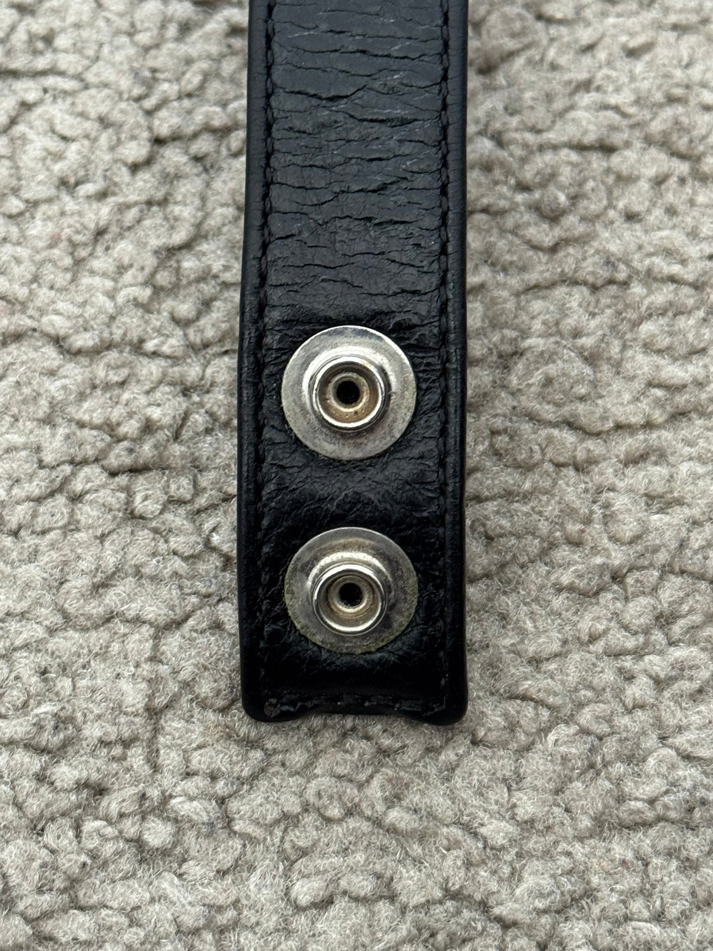 Chrome Hearts 3 Silver Cross Snap Button Black Leather Bracelet