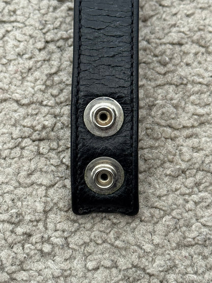 Chrome Hearts 3 Silver Cross Snap Button Black Leather Bracelet