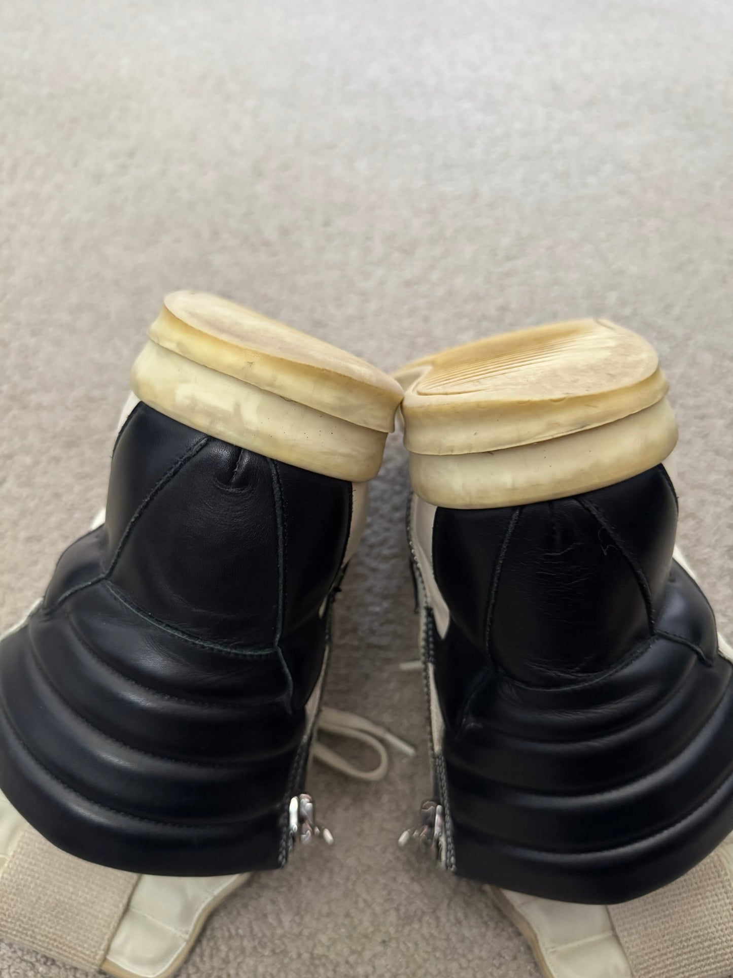 SS23 Rick Owens "EDFU" Milk & Black Geobasket High Top Sneakers