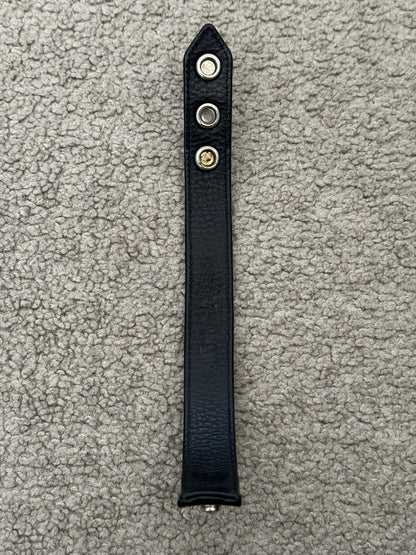 Chrome Hearts 3 Silver Cross Snap Button Black Leather Bracelet