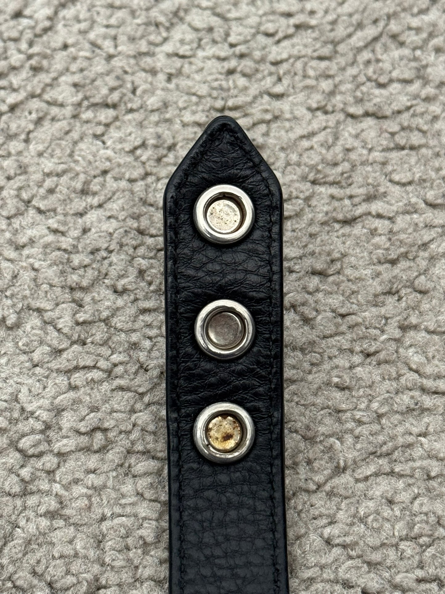Chrome Hearts 3 Silver Cross Snap Button Black Leather Bracelet
