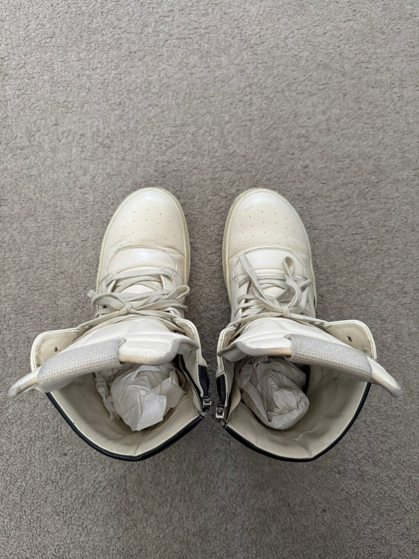 SS23 Rick Owens "EDFU" Milk & Black Geobasket High Top Sneakers