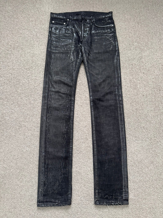 AW07 Dior Homme by Hedi Slimane "Luster" Waxed Clawmark Denim Jeans