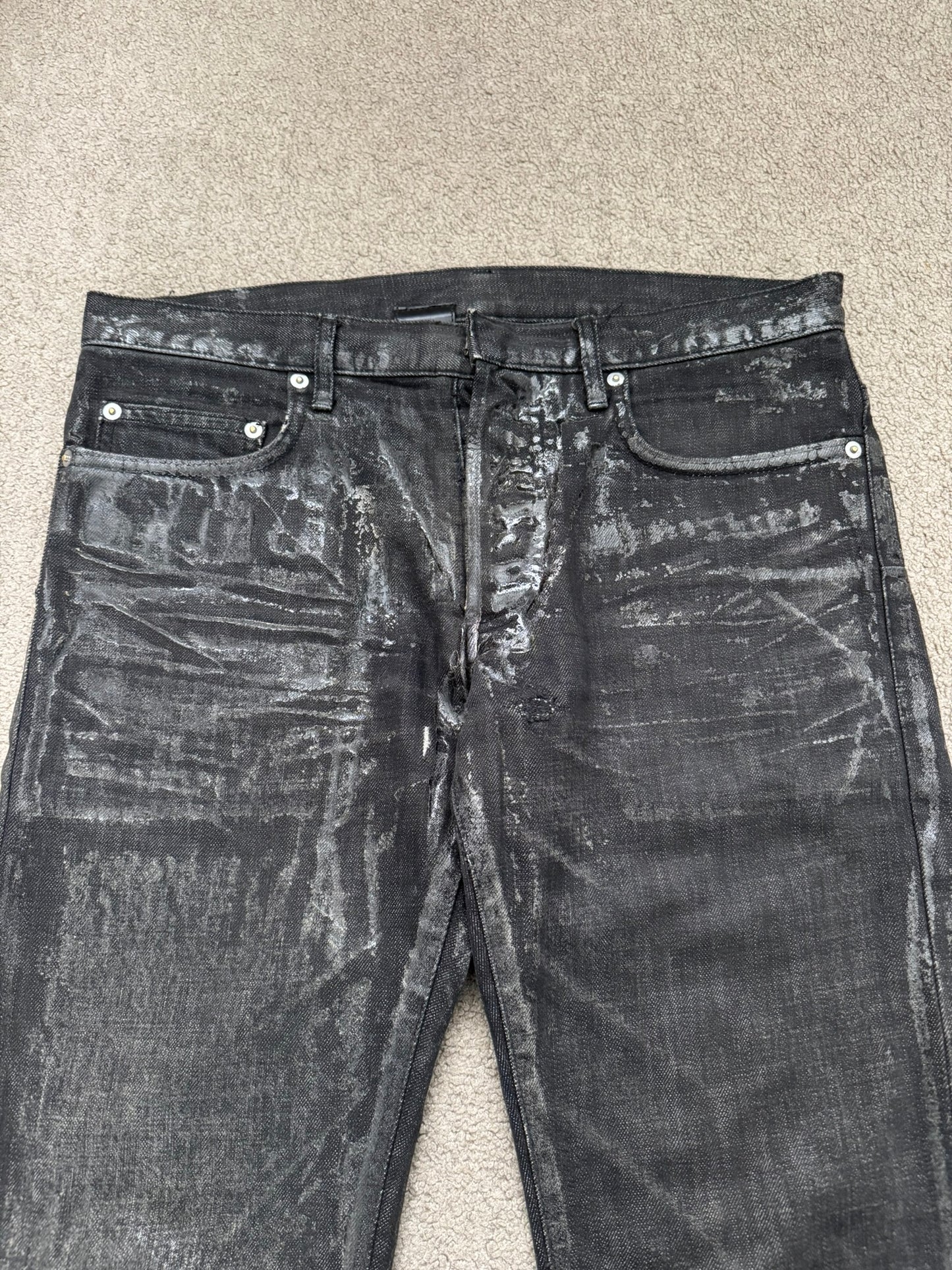 AW07 Dior Homme by Hedi Slimane "Luster" Waxed Clawmark Denim Jeans
