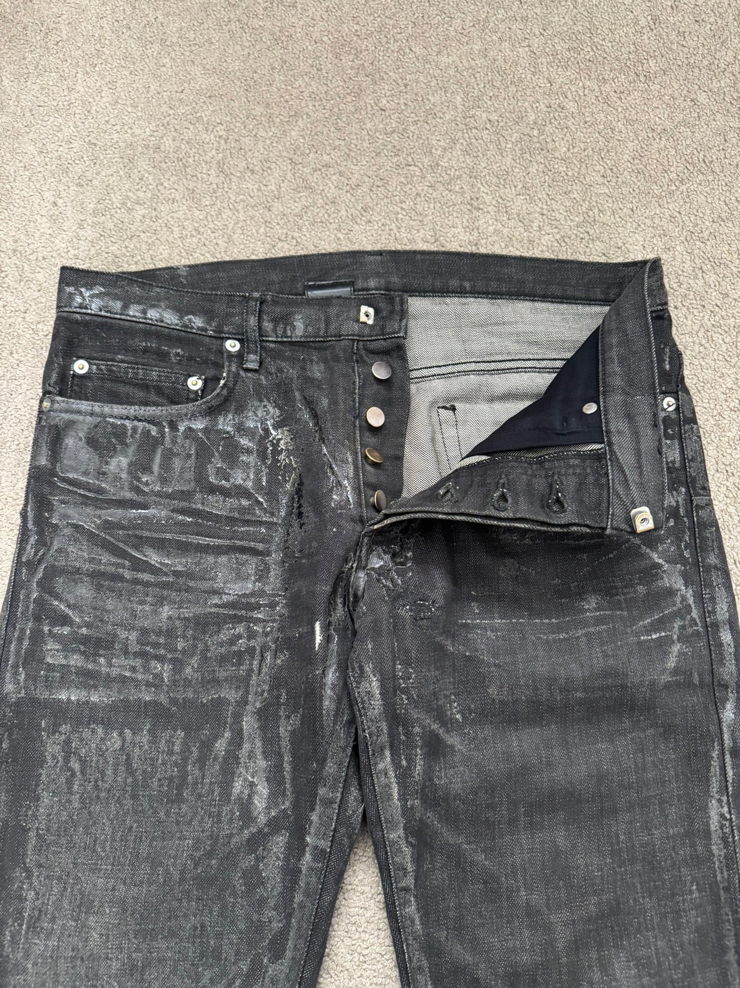 AW07 Dior Homme by Hedi Slimane "Luster" Waxed Clawmark Denim Jeans