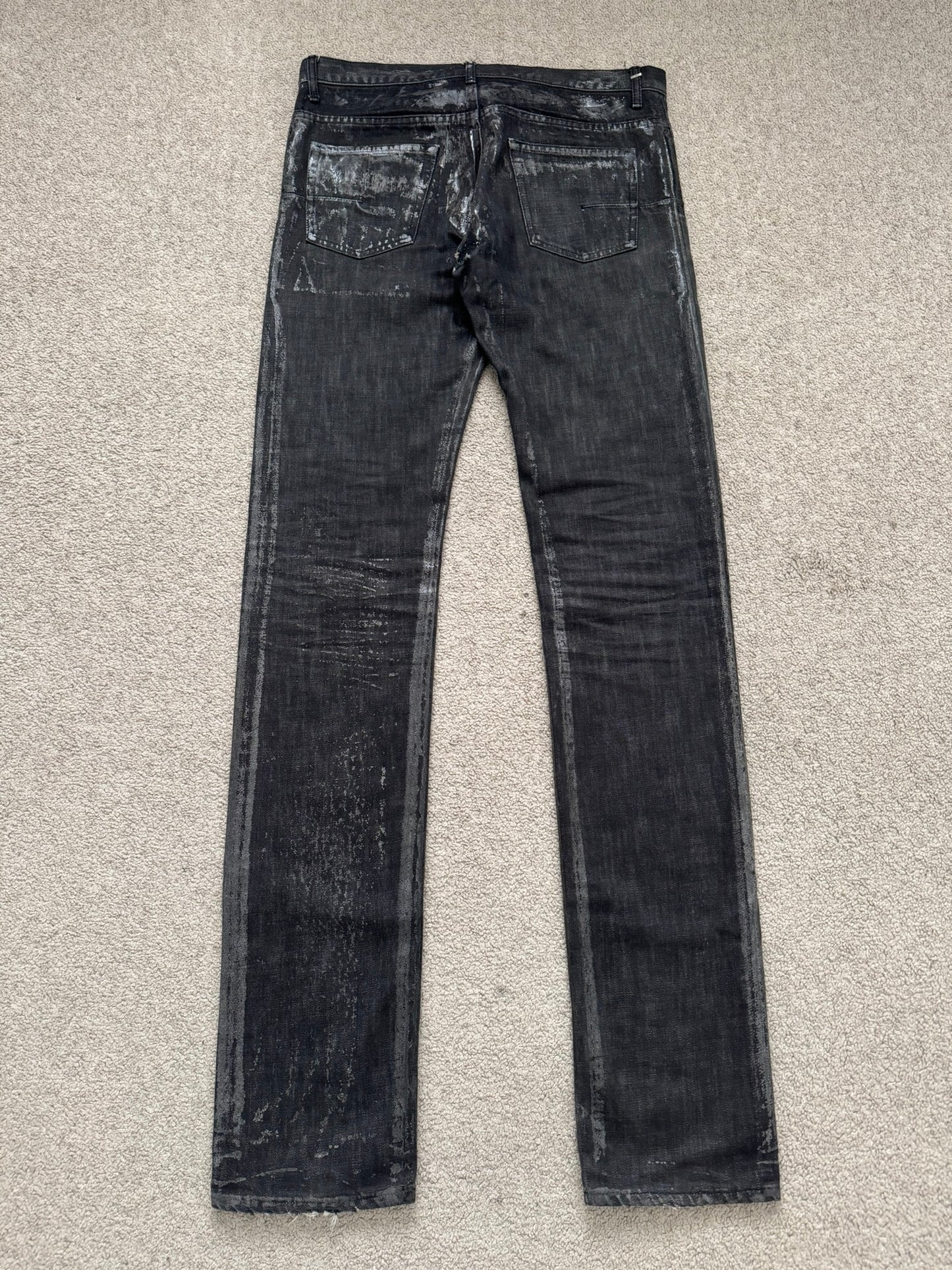 AW07 Dior Homme by Hedi Slimane "Luster" Waxed Clawmark Denim Jeans
