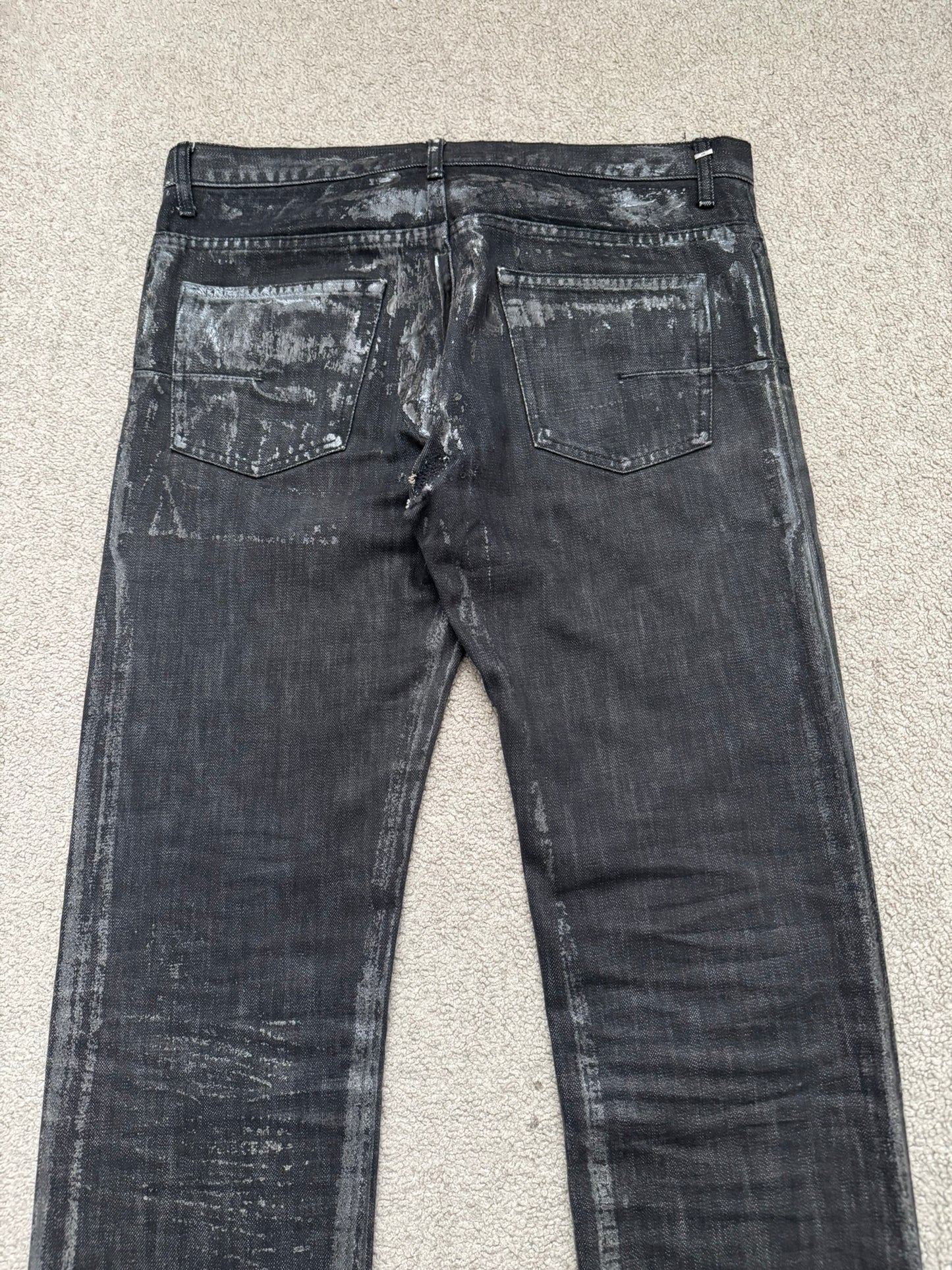 AW07 Dior Homme by Hedi Slimane "Luster" Waxed Clawmark Denim Jeans