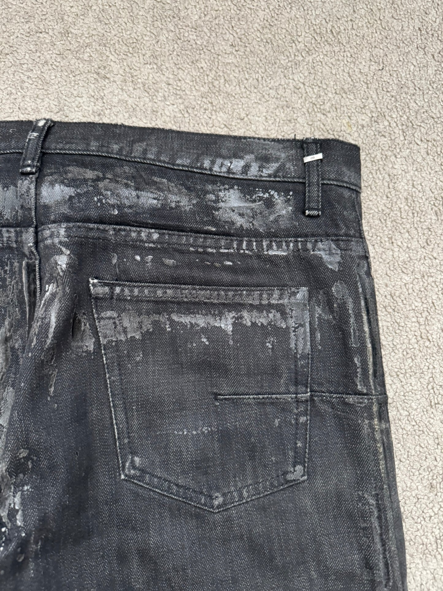 AW07 Dior Homme by Hedi Slimane "Luster" Waxed Clawmark Denim Jeans