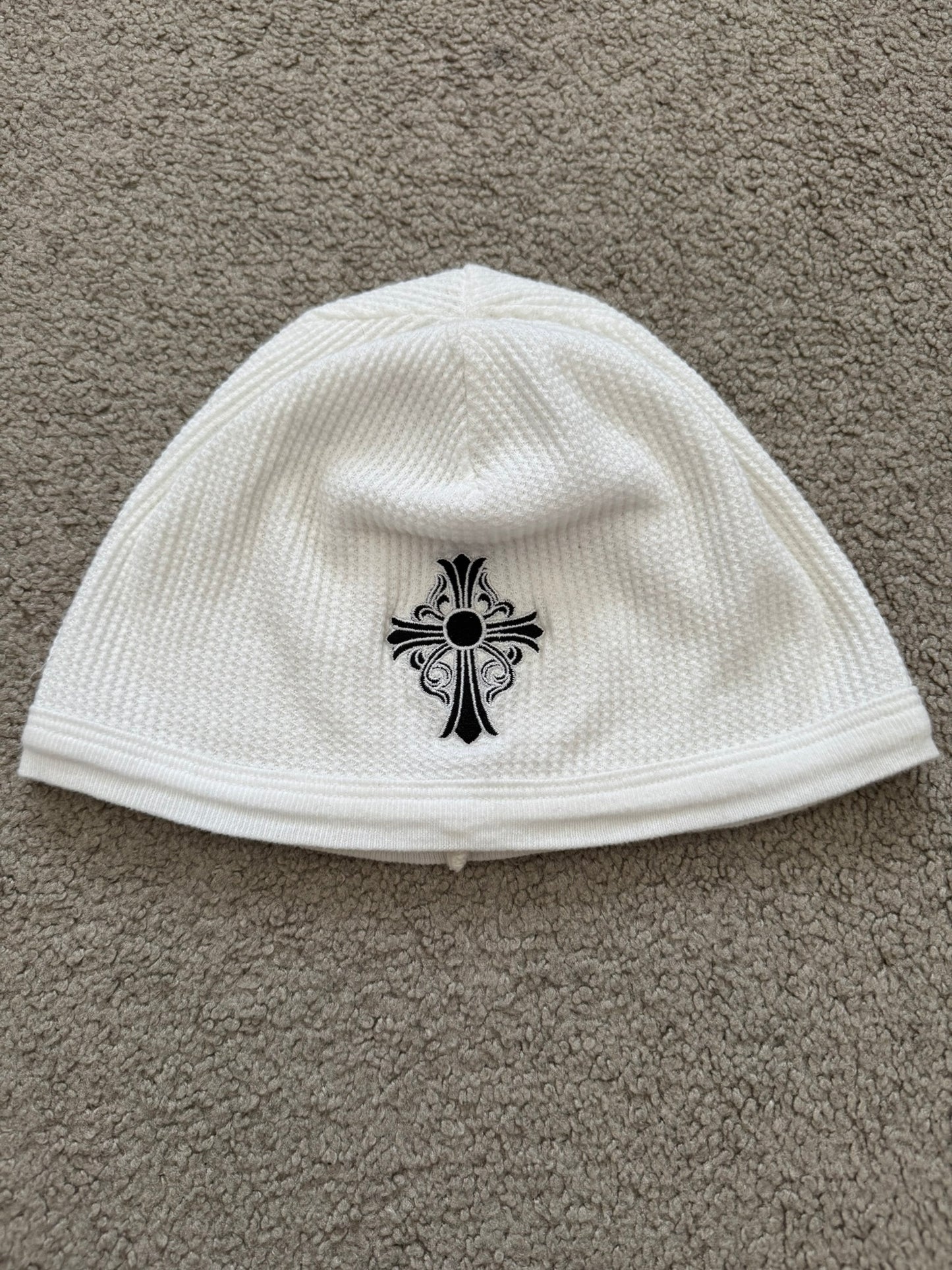 Vintage Chrome Hearts Vine Cross Logo White Thermal Beanie
