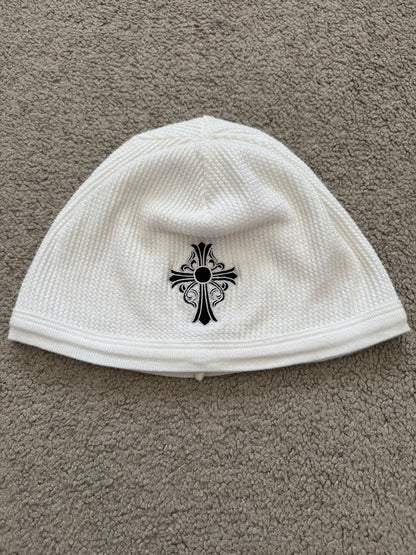 Vintage Chrome Hearts Vine Cross Logo White Thermal Beanie