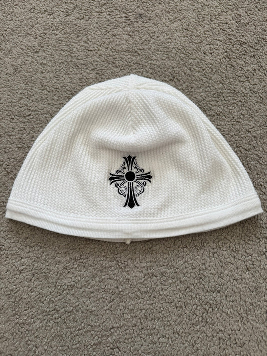 Vintage Chrome Hearts Vine Cross Logo White Thermal Beanie
