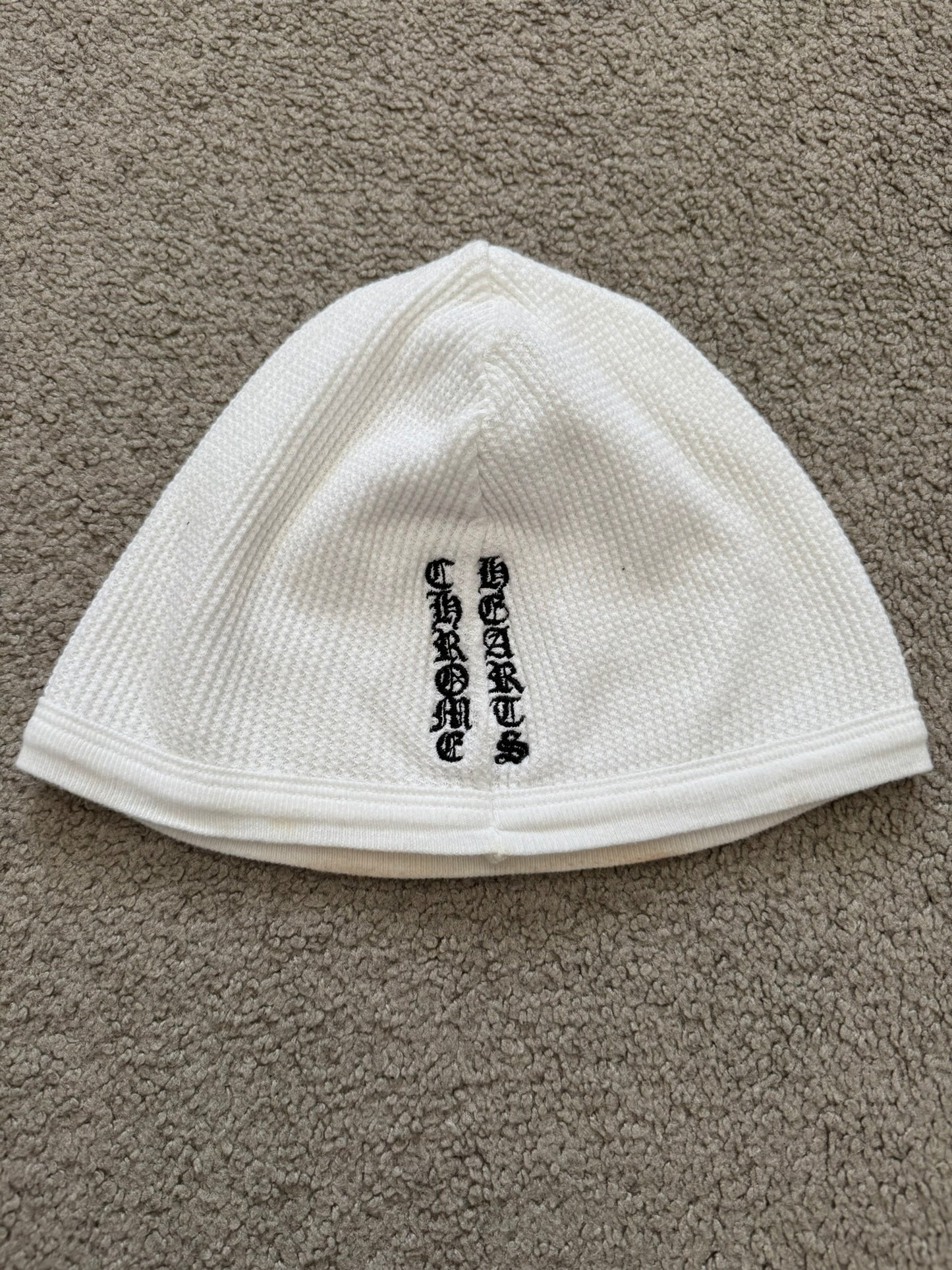 Vintage Chrome Hearts Vine Cross Logo White Thermal Beanie