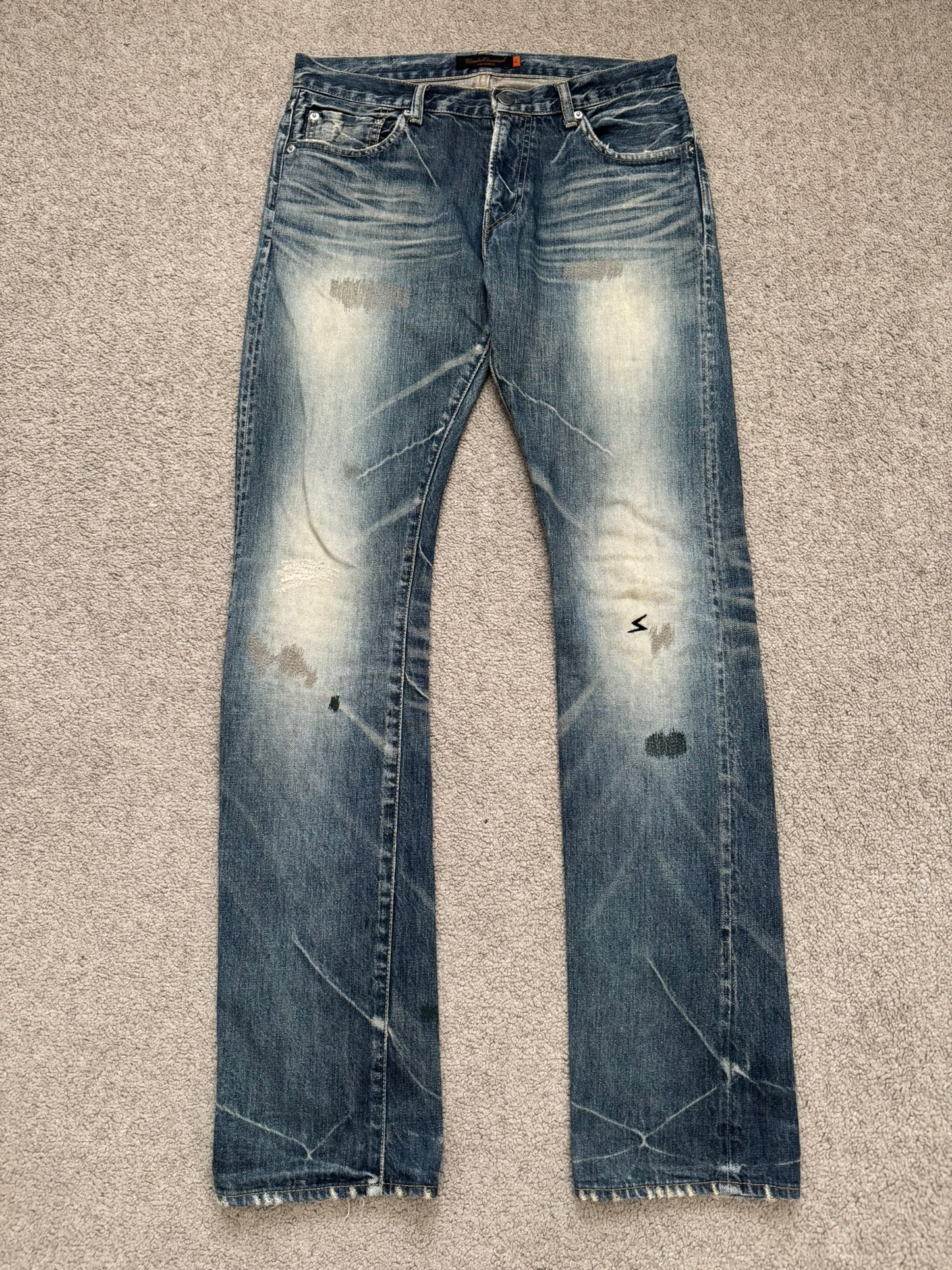AW07 Undercover "Knit" Apple Fang Embroidered Denim Jeans