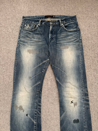AW07 Undercover "Knit" Apple Fang Embroidered Denim Jeans