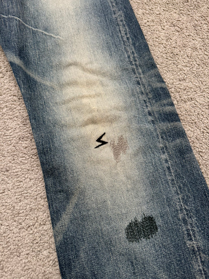 AW07 Undercover "Knit" Apple Fang Embroidered Denim Jeans