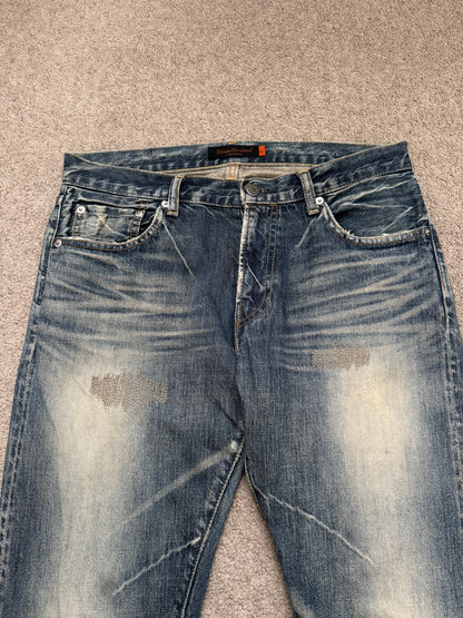 AW07 Undercover "Knit" Apple Fang Embroidered Denim Jeans