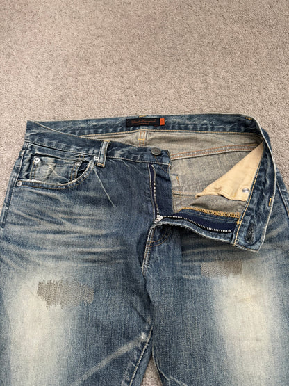 AW07 Undercover "Knit" Apple Fang Embroidered Denim Jeans