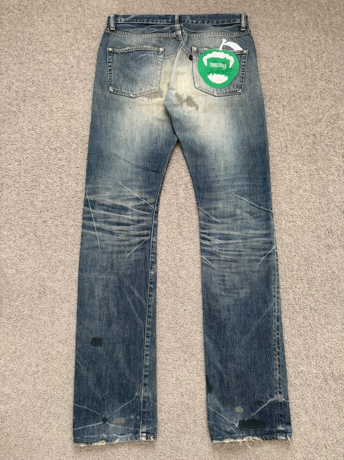 AW07 Undercover "Knit" Apple Fang Embroidered Denim Jeans