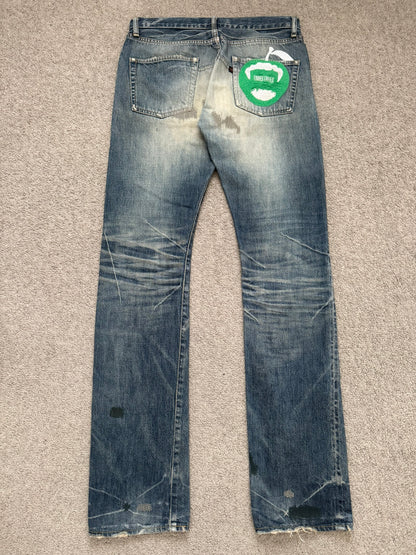 AW07 Undercover "Knit" Apple Fang Embroidered Denim Jeans